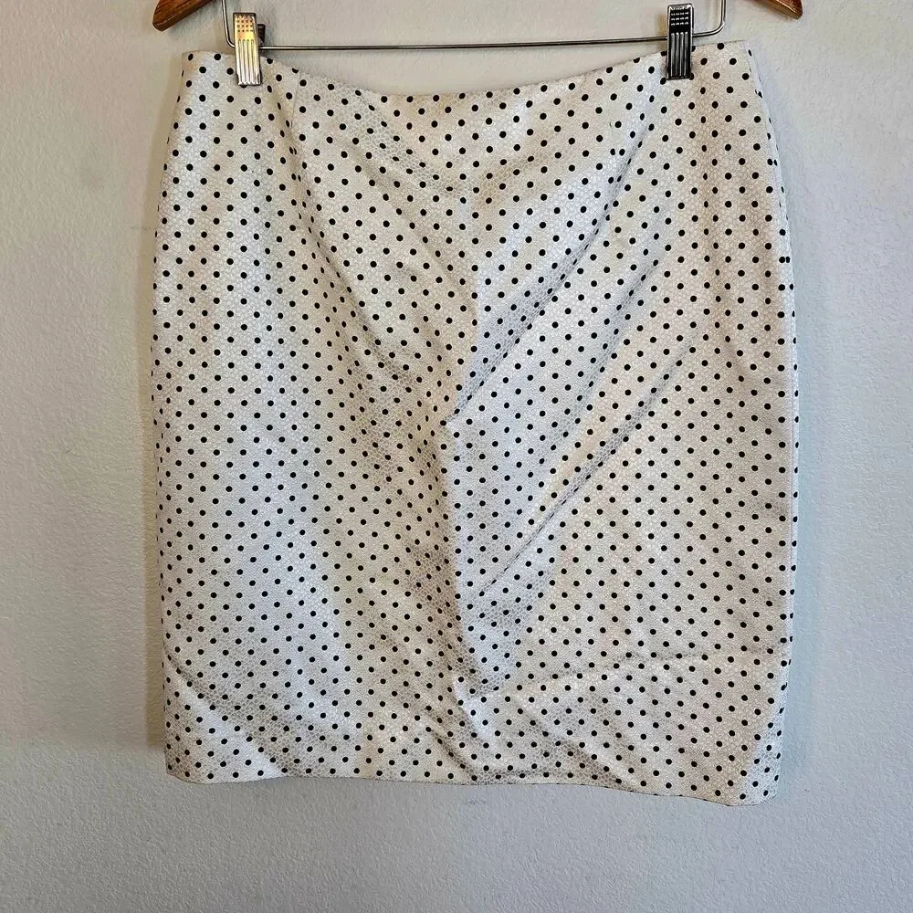 Size US 10 – Escada Cream & Black Polka Dot Silk-Blend Pencil Skirt